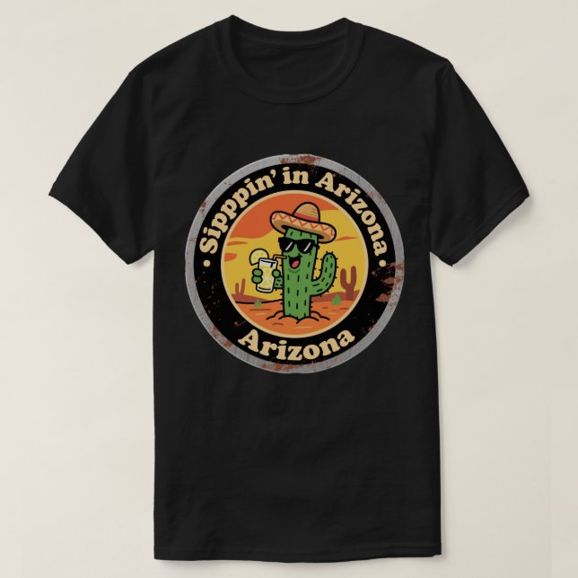 Rolig Vintage Arizona Sippin Kaktus T Shirt (Design framsida)