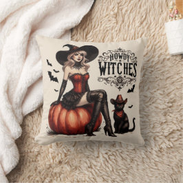 Rolig Vintage Country Western Häxa Halloween Kudde
