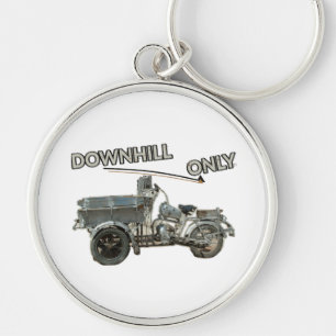 Rolig Vintage Downhill Motorcykel Rund Silverfärgad Nyckelring