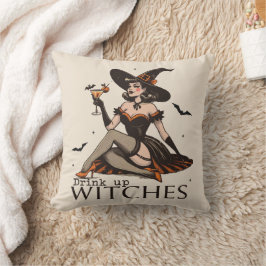 Rolig Vintage Drick Upp Häxor Halloween Kudde