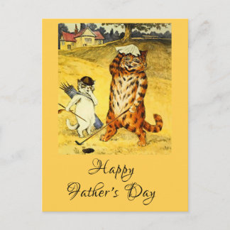 Rolig Vintage Fars Dag Golfande Katt & Caddie Helg Vykort