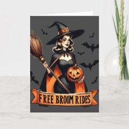 Rolig Vintage Gratis Kvast Ritt Häxa Halloween Helgkort
