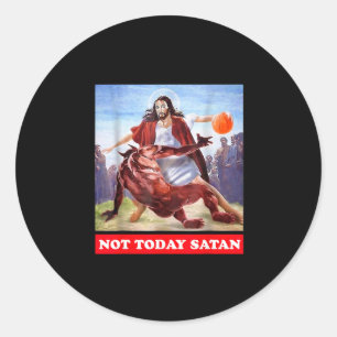 Rolig Vintage Jesus Vs Satan Sketll - Inte Idag Sa Runt Klistermärke