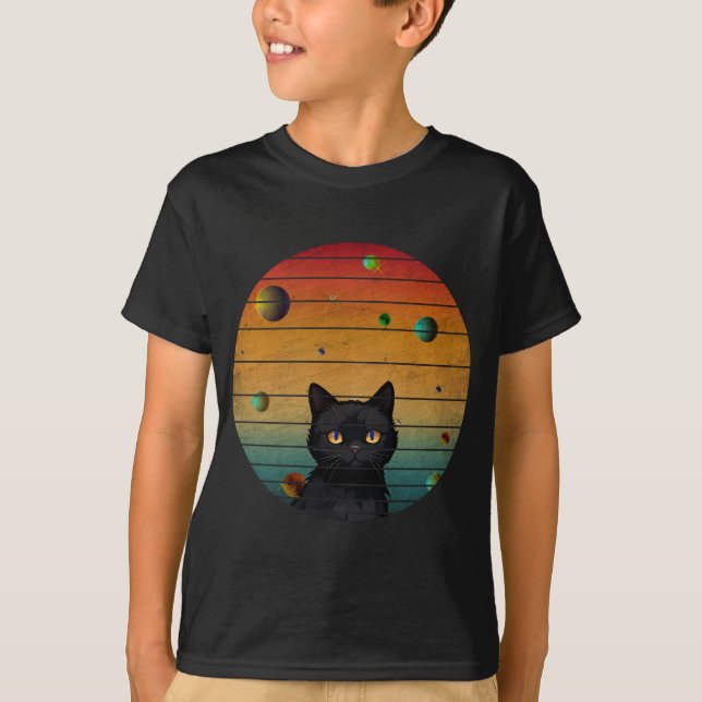 Rolig Vintage Katt I Rymden T Shirt (Framsida)