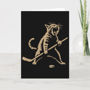 Rolig Vintage Katt Spelar Ishockey Puck Cool Spo Kort