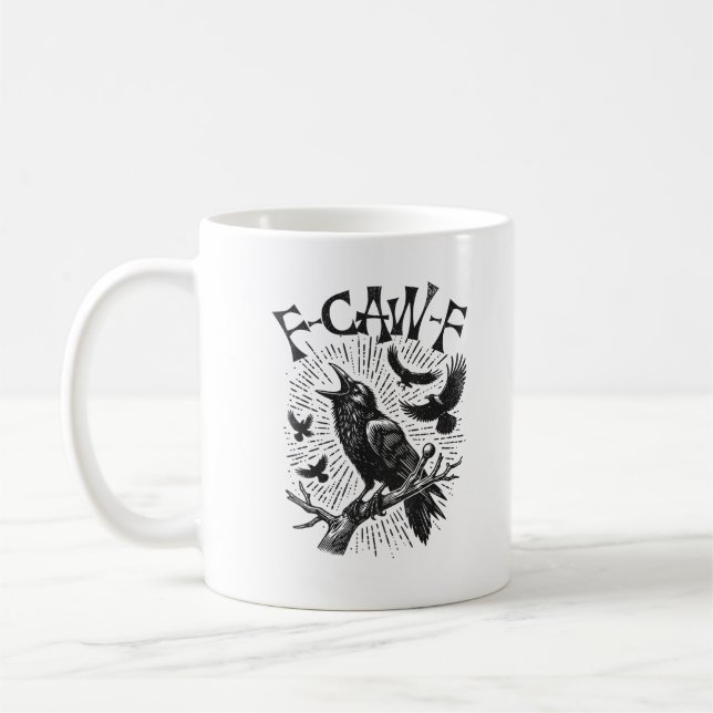 Rolig Vintage Kråka F-Caw-F Kaffemugg (Vänster)