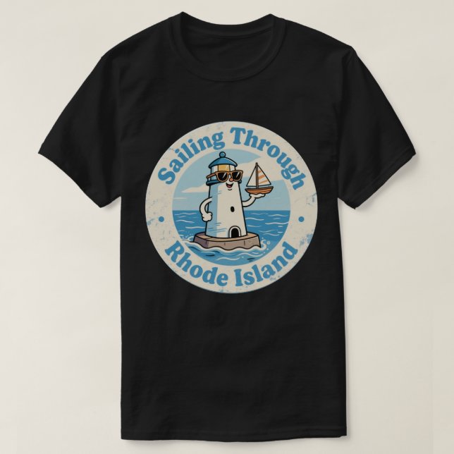 Rolig Vintage Rhode Island fyr Segelbåt  T Shirt (Design framsida)