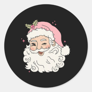 Rolig Vintage Rosa Tomte Rosa Jul Män Kvinnor Runt Klistermärke
