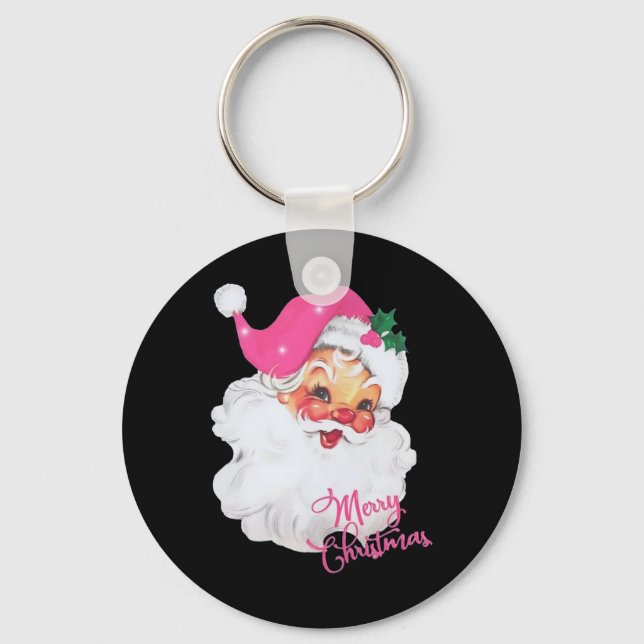 Rolig Vintage Rosa Tomte Rosa Juldesign Nyckelring (Framsida)