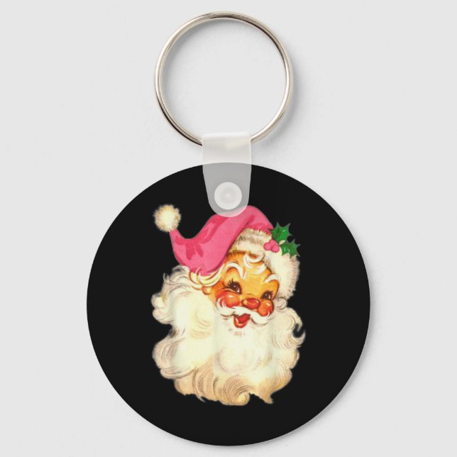 Rolig Vintage Rosa Tomte Rosa Juldesign Nyckelring (Framsida)