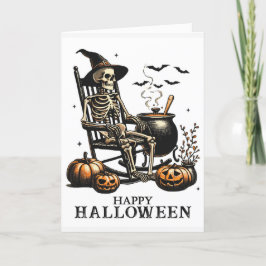 Rolig Vintage Skelett Väntar Halloween Helgkort