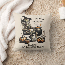 Rolig Vintage Skelett Väntar på Halloween Kudde