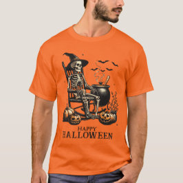Rolig Vintage Skelett Väntar på Halloween T Shirt