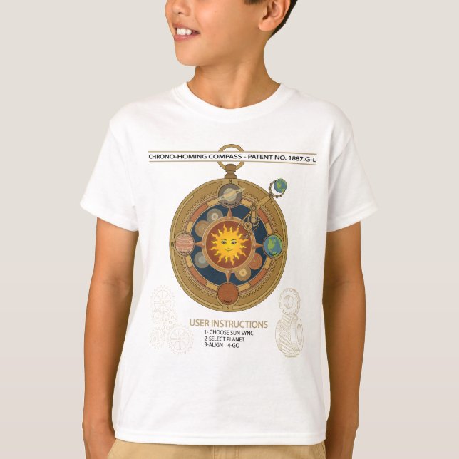 Rolig Vintage Solarsystem Steampunk Kompass T Shirt (Framsida)