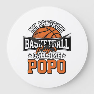 Rolig Vintage Sportdesign för Basket Popo_1 Stor Klocka
