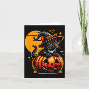 Rolig Vintage Svart Katt Halloween Pumpa Skräckinj Kort