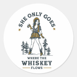 Rolig Vintage Western Cowgirl Whiskey Älskare Runt Klistermärke