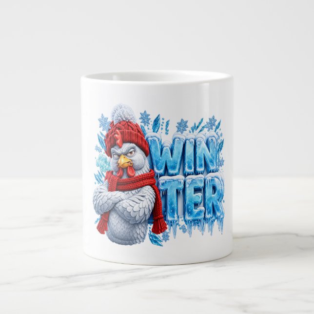 Rolig vinterkyckling-sweatshirt - Grumpy Rooster w Jumbo Mugg (Framsidan)