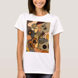 Rolig vinthundhund som leker gitarrabstrakt t-shirt