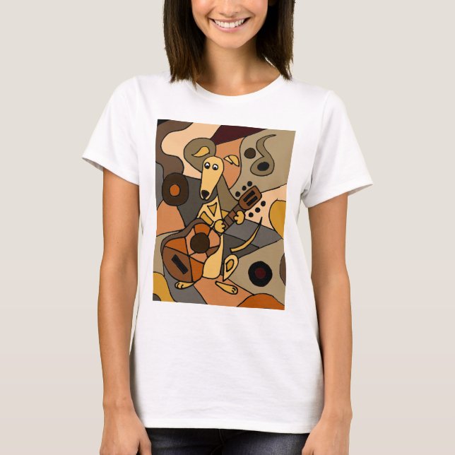 Rolig vinthundhund som leker gitarrabstrakt t-shirt (Framsida)