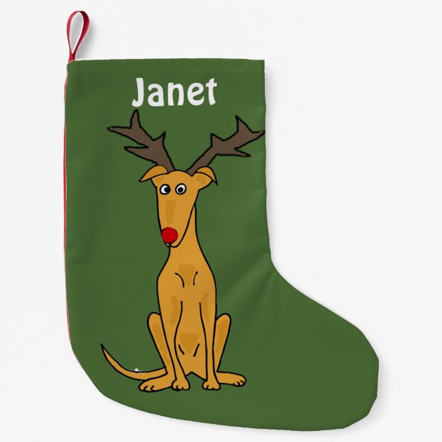 Rolig vinthundhundjulstrumpa liten julstrumpa (Framsidan)