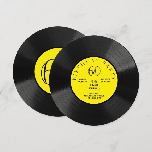 Rolig Vinyl LP Födelsedagsfest Inbjudningar (Fram/baksida)