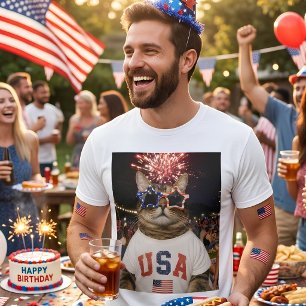 Rolig Viral Meme Tabby Katt 4:e Juli T Shirt