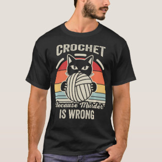 Rolig Virkad Kattgarn Retro Solnedgång Virkning T Shirt