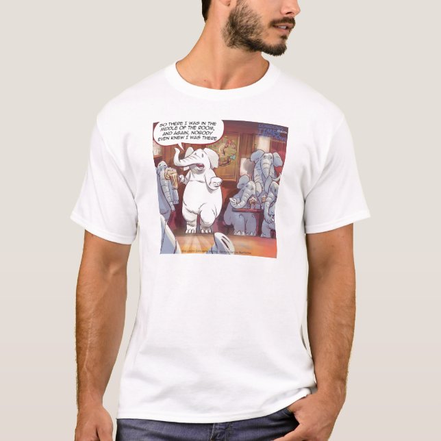 Rolig Vit Elefant I Rummet T-shirt (Framsida)