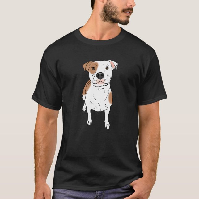 Rolig vit fläckig Pit Bull hund vit Pittie Pit  T Shirt (Framsida)