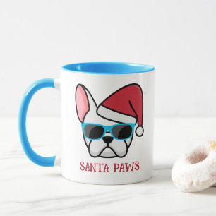 Rolig vit franskis Santa Paws jul Mugg