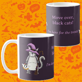 Rolig Vit Katt Häxa Halloween Kaffe Kaffemugg