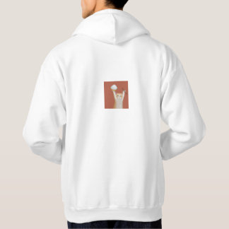 Rolig vit katt "Skål" Baktryck Hoodie – Söt