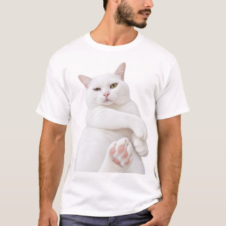 Rolig Vit Katt T-Shirt – Söt Grinig Katt Älskare P