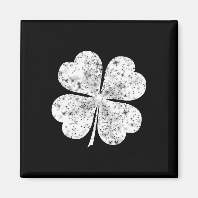 Rolig vit Shamrock 4-bladig klöver St Patricks Day Magnet (Framsidan)