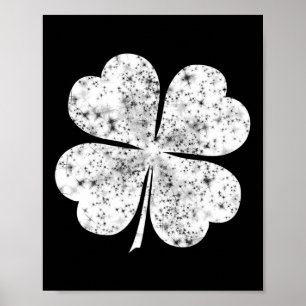 Rolig vit Shamrock 4-bladig klöver St Patricks Day Poster