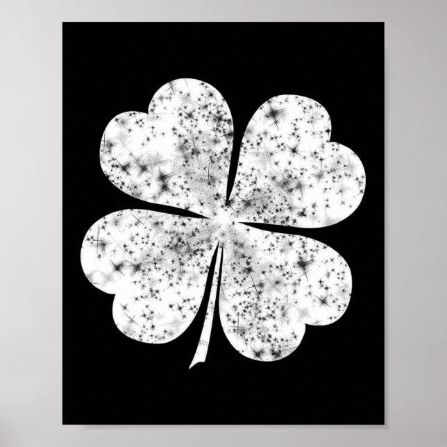 Rolig vit Shamrock 4-bladig klöver St Patricks Day Poster (Framsidan)
