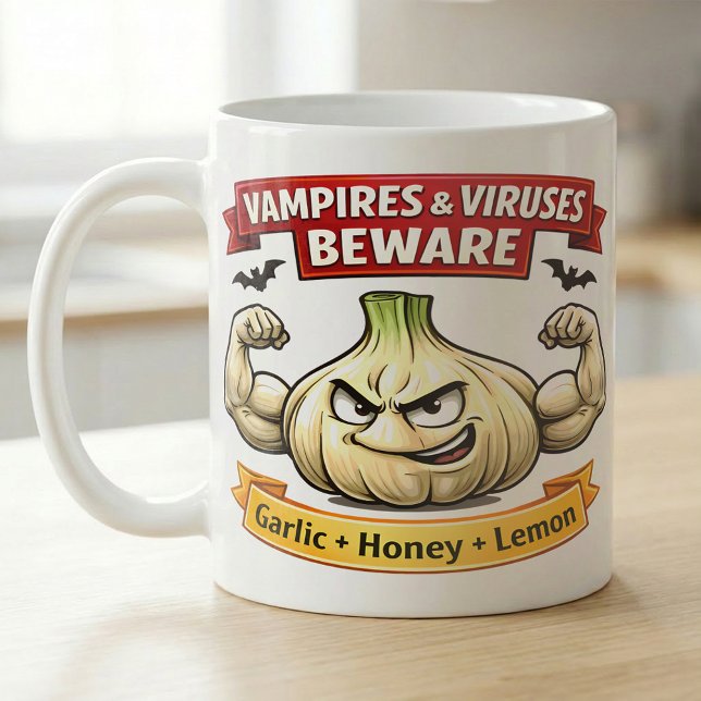Rolig vitlökvarning för spöksäsongen kaffemugg (Skapare uppladdad)