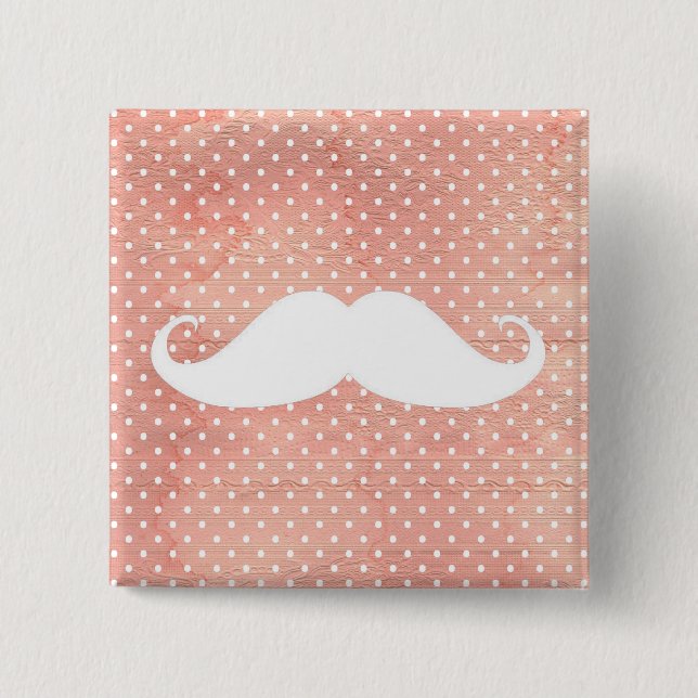 Rolig vitmustasch på rosa polka dotsmönster knapp (Framsida)
