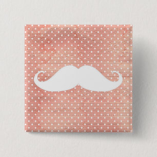 Rolig vitmustasch på rosa polka dotsmönster knapp