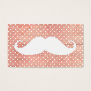 Rolig vitmustasch på rosa polka dotsmönster visitkort