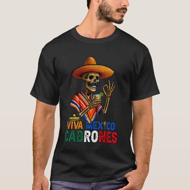 Rolig Viva Mexico Cabrones Mexikanska Självständig T Shirt (Framsida)