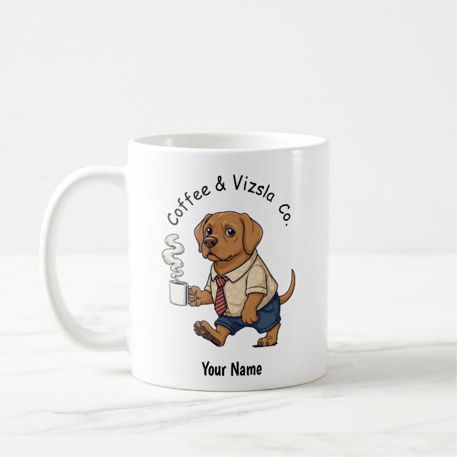 Rolig Vizsla Hund Affärskostym Kaffe Kaffemugg (Vänster)