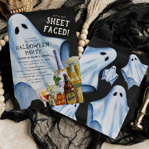 Rolig vuxen spökark Halloweenfest med lakan ansikt Inbjudningar