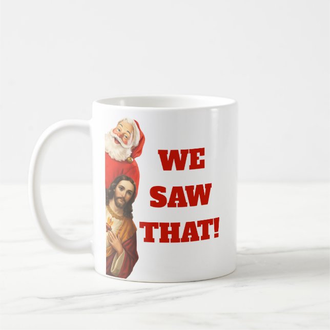 Rolig ”We Saw That” Santa och Jesus-design Kaffemugg (Vänster)