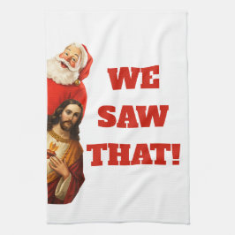 Rolig ”We Saw That” Santa och Jesus-design Kökshandduk