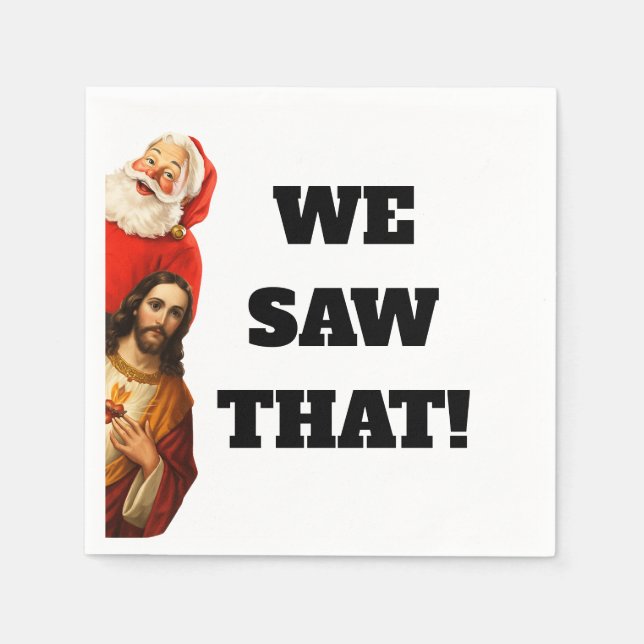 Rolig ”We Saw That” Santa och Jesus-design Pappersservett (Framsidan)