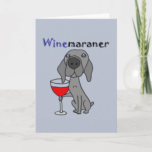 Rolig Weimaraner hund som dricker rött vin Kort (Framsida)