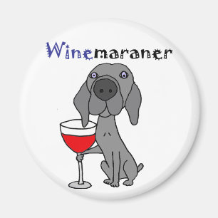 Rolig Weimaraner hund som dricker rött vin Magnet