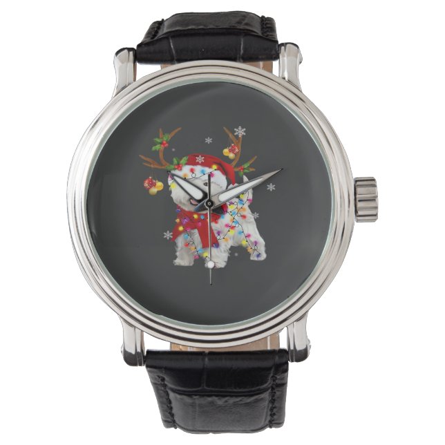 Rolig Westie jul tee ren jul ljus Armbandsur (Framsida)